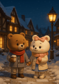 Winter Evening Cozy Stroll Bear Love