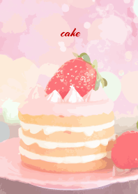 strawberry cake on red & beige JP