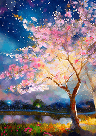 Beautiful night cherry blossoms#1273