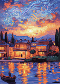 黃昏的小鎮河畔