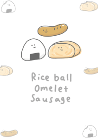 주먹밥 계란 구이 소시지 화이트 그레이