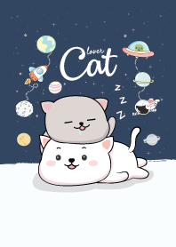 Cat Couple Space Navy.