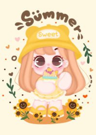 summer little girl in sunflower field