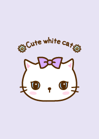 Cute white cat with a ribbon 03[W]
