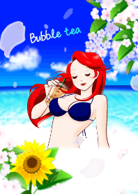 Bubble tea with a girl (summer, sea)