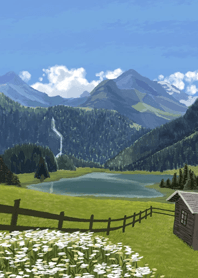 บรรยากาศทุ่งหญ้าในหุบเขา