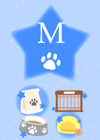 【M】イニシャル 肉球とかわいい星×青