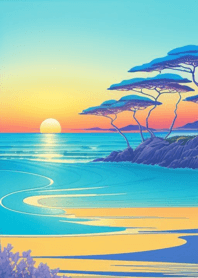 夏日 海邊 沙灘 椰子樹-江戸風 Ab9D2f