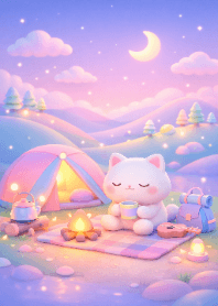 Pastel Camping Cat Night