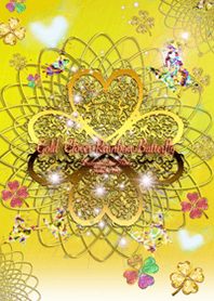 運気上昇 ゴールド四葉と虹色蝶