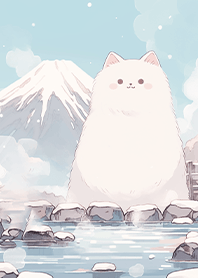 雪山泡溫泉的胖白貓❤️淺藍