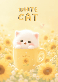 Pretty White cat In Sun Flower