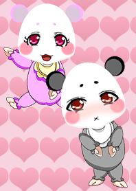 可愛熊貓寶寶黑色和白色+粉紅色