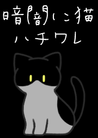 暗闇に猫【ハチワレ猫：白黒】