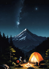 Mountain, Sea, and Moonlit Night BeBFBE