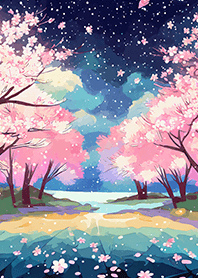 Beautiful night cherry blossoms#1252