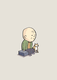Elderly man and dog.