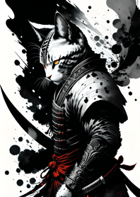 Ink wash cat samurai A7E79f