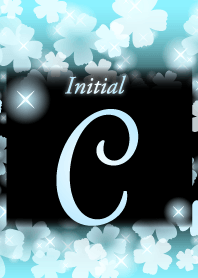 【C】イニシャル❤️お花-水色×黒-