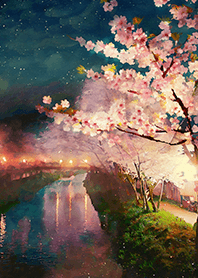Beautiful night cherry blossoms#1409
