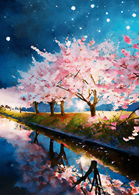 Beautiful night cherry blossoms#1313