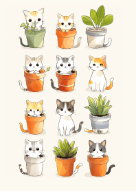 A family of cats in a flower pot 1