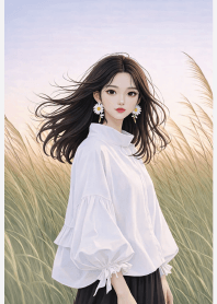 หญิงสาวในสายลมในความสงบ