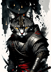 Ink wash cat samurai 67aE2a