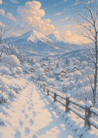 Snowy Village Morning Peace