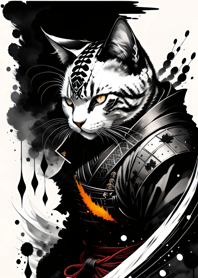 Ink wash cat samurai B8d8C4