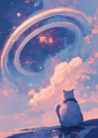 A cat gazing at a cosmic vortex_Purple