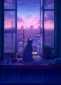 可愛的黑貓在眺望風景