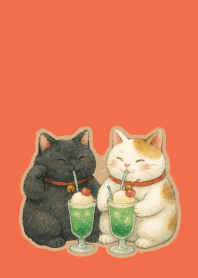 W & B Beckoning Cats on r & y