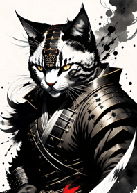 Ink wash cat samurai 5644ad