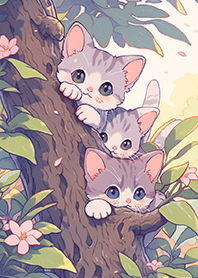 Cats hiding in the tree_Pink JP