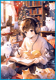 Healing Christmas-Cute Boy and Cats1B