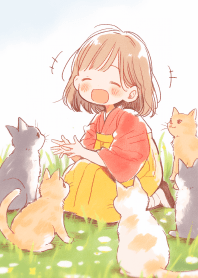 可愛女孩與貓咪 4