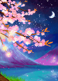 Beautiful night cherry blossoms#1081