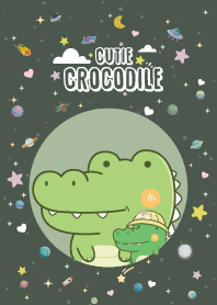 Crocodile Cute Galaxy Midnight Green