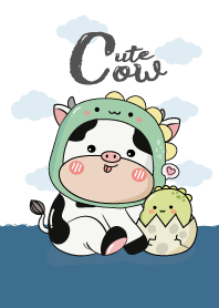 Cow cute and little dino (Navy blue)