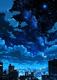 Starry night sky city