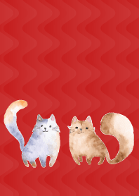 Spacey Cats2 on red & beige