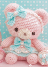 Cute pink knitted teddy bear_Light blue