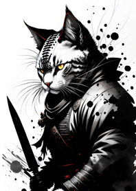 Ink wash cat samurai Da0849
