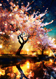 Beautiful night cherry blossoms#1295