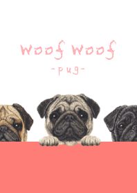 Woof Woof - Pug - WHITE/RED