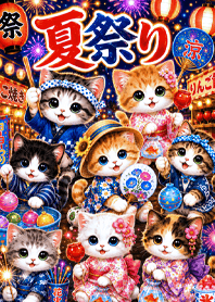 blue Sparkling Summer Festival Cats