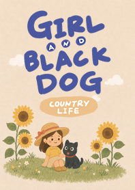 girl and black dog-country life