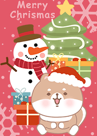 可愛寶貝柴犬/聖誕節快樂/雪人/紅色