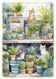 Quiet greenhouse and cats